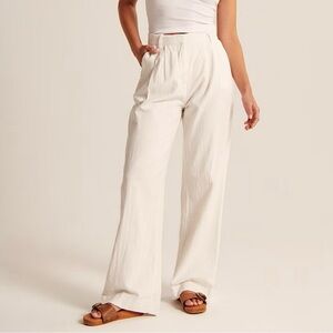 Abercrombie & Fitch White Linen Crop Top and Tailored Pant Set
